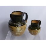 A Doulton Lambeth Ware Two Tone Stone Ware Whisky Jug, advertising John Dewar & Sons Limited