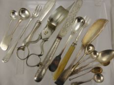 A Quantity of Silver and Silver Plate including fish knife, mustard spoon, pickle fork, fruit knife,