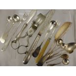 A Quantity of Silver and Silver Plate including fish knife, mustard spoon, pickle fork, fruit knife,
