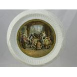 A Victorian Bread Plate, decorated with a Pratt Ware scene of a school, after Austin and Mulready,