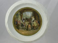 A Victorian Bread Plate, decorated with a Pratt Ware scene of a school, after Austin and Mulready,
