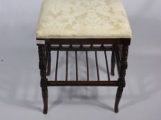 An Edwardian Seat with turned supports and magazine rack, approx 45 x 35 x 52 cms.