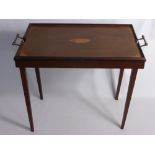 A Vintage Mahogany Butler's Tray, with decorative inlay and brass carry handles.