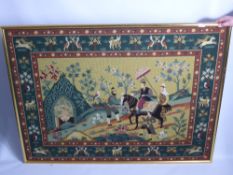 A Large Wall Tapestry Depicting a Persian Scene, approx 130 x 94 cms.