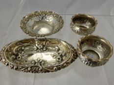 Two Victorian Silver Salts, Birmingham hallmark dd 1896 together with a silver pin dish Birmingham