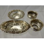 Two Victorian Silver Salts, Birmingham hallmark dd 1896 together with a silver pin dish Birmingham