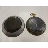 A WW2 Chrome Cased Pocket Watch, the watch having a black dial with luminous numerals and minute