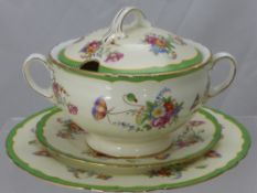A Part Aynsley Floral Bone China Dinner Set, including three oval meat plates, six dinner plates,