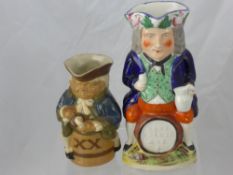 A Royal Doulton Harry Simeon Man on Barrel XX approx 20 cms together with A Toby Jug Sampson