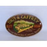 An Oval Timber Advertising Sign for Thos R Caffrey, Master Brewers, County Antrim, approx 92 x 60