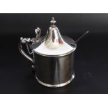 A Solid Silver Lidded Mustard Pot and Spoon, London hallmark (marks rubbed), approx 215 gms