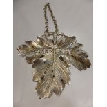 A Solid Silver Sherry Label in the Form of a Vine Leaf, London hallmark dd 1886, mm J.N.M., approx