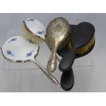 A Miscellaneous Collection of Antique Hairbrushes, including one silver, two enamel, together with