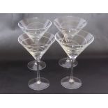 Four Martini Glasses with ribbon etched design.