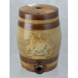 A Stone Ware Gin Barrel, with an embossed Coat of Arms, approx 26 cms high together with a Ridgway
