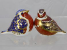 A Royal Crown Derby Paper Weight, Two Robins. (2)