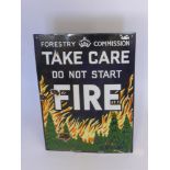 An Enamel Public Notice Sign, for the Forestry Commission "Take Care Do Not Start Fire" approx 38