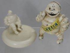 A Vintage Metal Michelin Man Mascot together with an ashtray. (2)