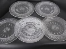Six Waterford Crystal Dessert Plates, stamped Waterford to base.