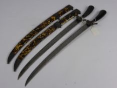 Two Antique Persian Style Short Swords, the swords having horn hilts with curved blades and