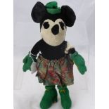 A Vintage Minnie Mouse Soft Toy, the toy made of silk cotton and velvet having green felt hands