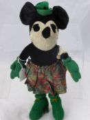 A Vintage Minnie Mouse Soft Toy, the toy made of silk cotton and velvet having green felt hands