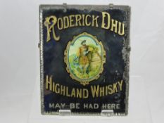 A Vintage Publican Glass Advertising Mirror for Roderick Dhu, Highland Whisky, 'Old May Be Had Here'
