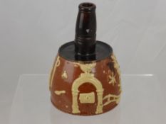 A Late 18th Century Stone Ware Spirit Flagon, brown glaze with cream Free Mason symbolism to the