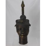 Cast Bronze Nigerian Bust, with traditional head dress, approx 53 cms