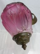 A Cranberry Moulded Glass Ceiling Light Fitting.