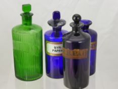 A Quantity of Coloured Glass Chemists Jars, some with stoppers, including two Cobalt Blue & Amethyst