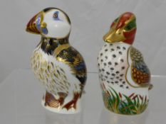 A Royal Crown Derby Paper Weight, Green Winged Teal Duck and a Puffin. (2)