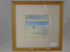 Jeanne Emery, Cornish, two water colour paintings entitled 'Racing' and 'Beach Combing', approx 13 x