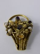 An Antique 18 Ct Yellow Gold Basket Form Brooch, the brooch set with seed pearls, citrine and