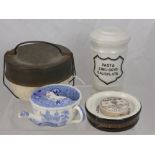 A Victorian Porcelain "The Queen" Pudding Boiler, with pewter lid, Patent No. 16, approx 16 x 10