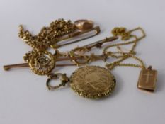 A Collection of Miscellaneous Gold  and other Jewellery, 3 x 9 ct brooches including enamel and gold