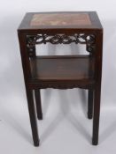 An Antique Chinese Plant Stand with rose marble insert, approx 31 x 41 x 80 cms.