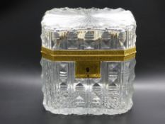 An Antique French Cut Crystal and Ormulu Sugar Caddy, with star burst design to base and lid, approx