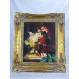 Two Gilt Style Framed Pictures Depicting Flowers, approx 19 x 24 cms.