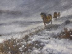 Mick Cawston 1959-2006 , A Study of Exmoor Ponies, signed and dated lower left, approx 60 x 45 cms,