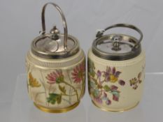 Two Ceramic Tunnicliffe Lidded Sugar Bowls, hand painted with flowers.