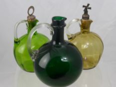 Three Green Glass Decanters, together with a miniature soda siphon. (4)