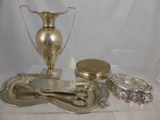 A Miscellaneous Collection of Silver and Silver Plate, including solid silver lidded floral box,