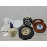 A Quantity of Antique Porcelain Jars and Lids, including Searcy's Oriental Salt, Copying Ink lid,