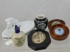 A Quantity of Antique Porcelain Jars and Lids, including Searcy's Oriental Salt, Copying Ink lid,