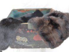 A Chinese Style Lacquer Box, containing a black mink collar and fur stole.