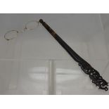 Mid 19th Century Tortoiseshell Lorgnette, with decorative carving, approx 25 cms