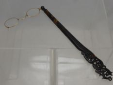 Mid 19th Century Tortoiseshell Lorgnette, with decorative carving, approx 25 cms