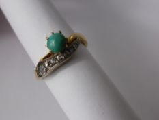 A Lady's Antique Yellow Gold Diamond and Turquoise Ring, the ring set with 7 old and rose cut