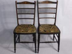 Two Ebonised Parlour Chairs, together with an oak spindle back fireside chair. (3)